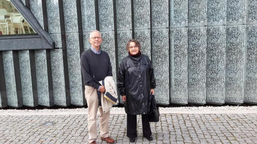 with Nabokov scholar Gerard de Vries in front of Polin, the Warsaw Jewish museum, September 2016